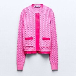 Zara Pink Cable Knit Cardigan